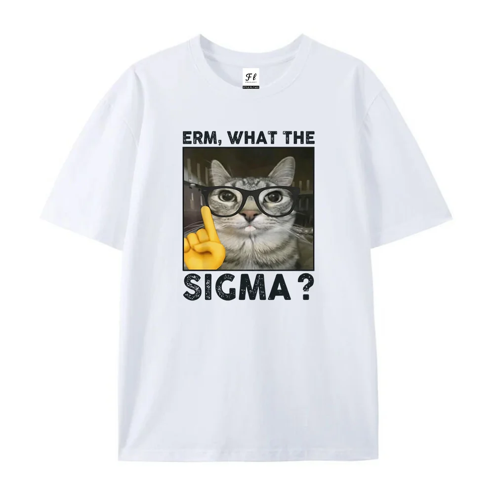 Erm What The Sigma Funny Cat Meme Mens T Shirt Gen Alpha Humor Graphic Tee Casual O Neck Short Sleeve Streetwear Top