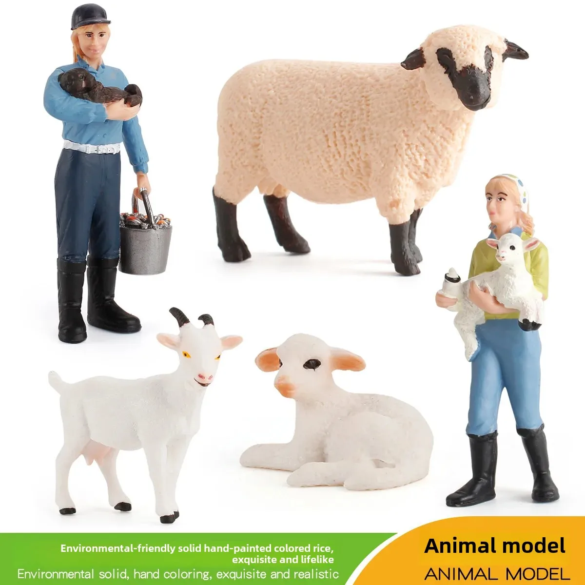 Realistic Animal Model Farmyard Sheep Ranch Handmade Creative Collectible Toy Shepherdess and Lambs Combination