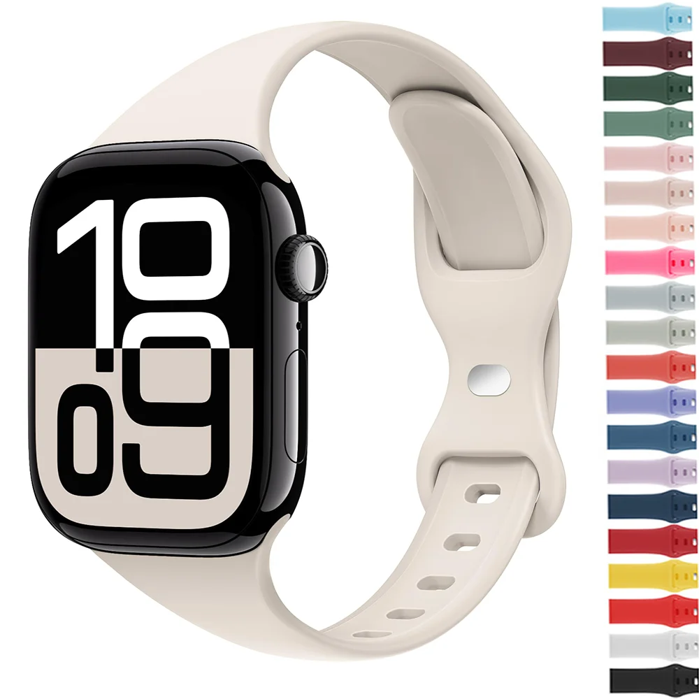 Slim Silicone Strap For Apple Watch Band 45mm 44mm 40mm 41mm 42-46mm sport bracelet iwatch series 10 8 7 se 3 4 5 6 9 ultra 49mm