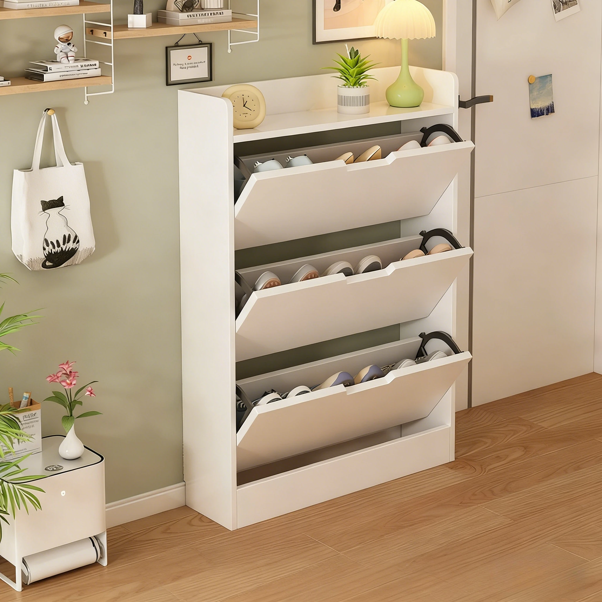 Multifunctional Shoe Cabinet Wooden Narrow Large Capacity Storage Cabinet Simple Shoe Rack Sturdy