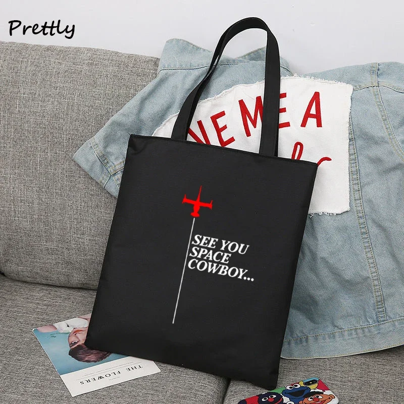 Cowboy Bebop Canvas Tote Bag Anime Harajuku Spike Spiegel Shoulder Handbag See You Space Cowboy Shopping Bags Student School Bag