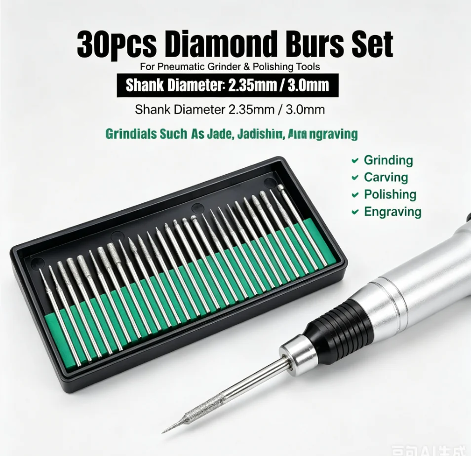 30pcs 3mm Shank Diamond Burs Sets With Box For Dremel Electric Grinder Power Tool Accessories Abrasive Tools