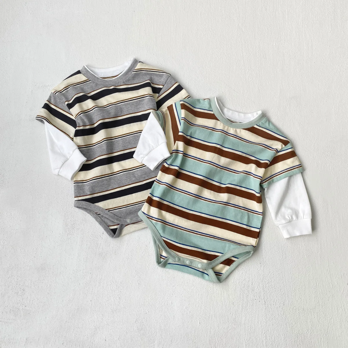 

2026 Spring New Baby Long Sleeve Bodysuit Fashion Striped Infant Boy Girl Cotton Loose Casual Jumpsuit Toddler Clothes 0-24M