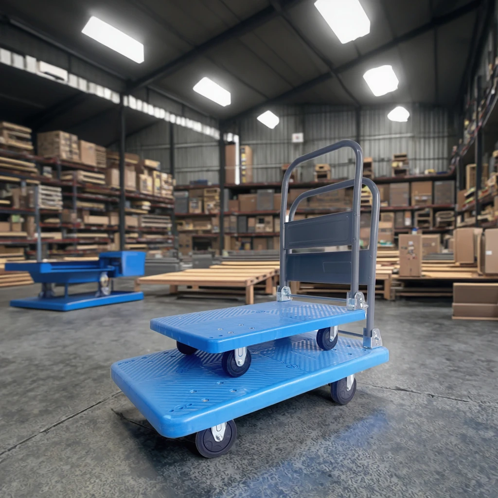 

Heavy-Duty 4-Wheel Foldable Handcart Dolly Trailer Steel & Plastic Shopping Cart with Platform OEM Supported Folding Cart Wagon