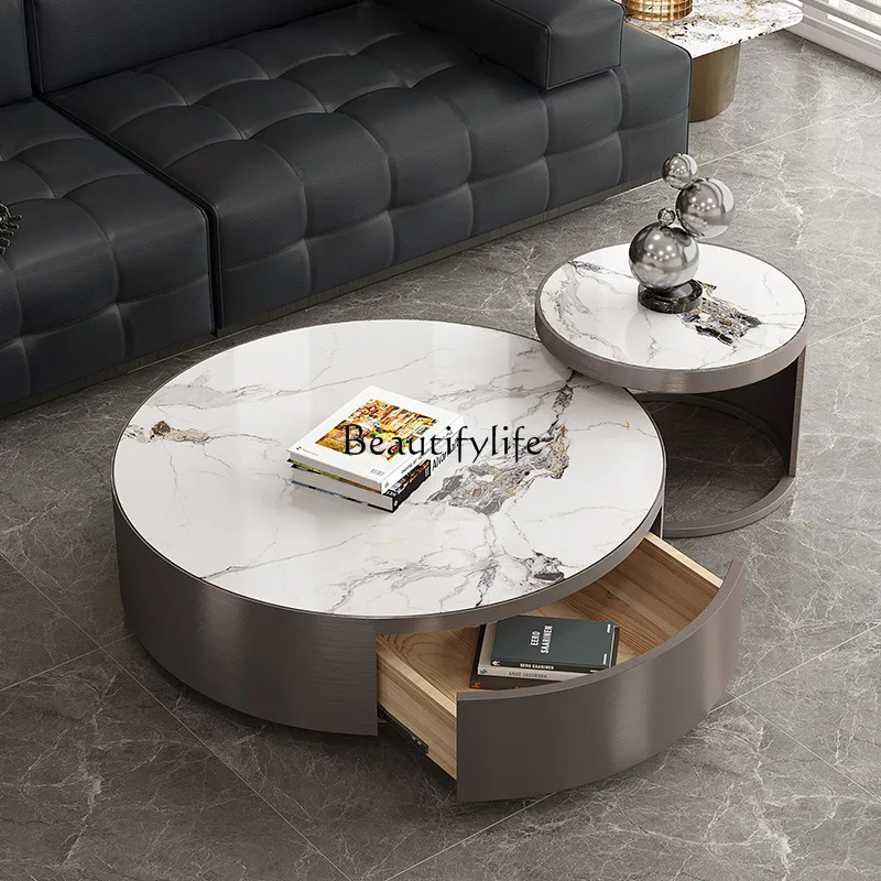 高級イタリア製ライトラグジュアリーロックスラブコーヒーテーブルモダンシンプルリビングルーム家庭用ステンレス鋼