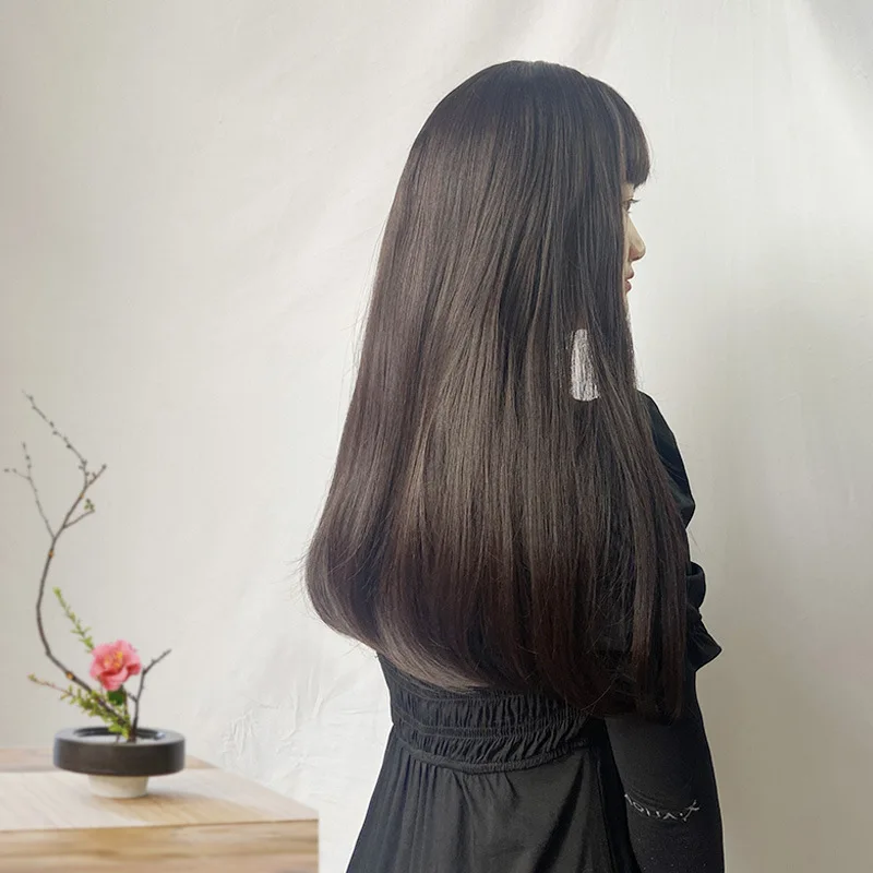 Natürliche Luft Pony Volle Perücke Neue Stil frauen Perücke Koreanische Mode Realistische Haar Lange Gerade Perücke
