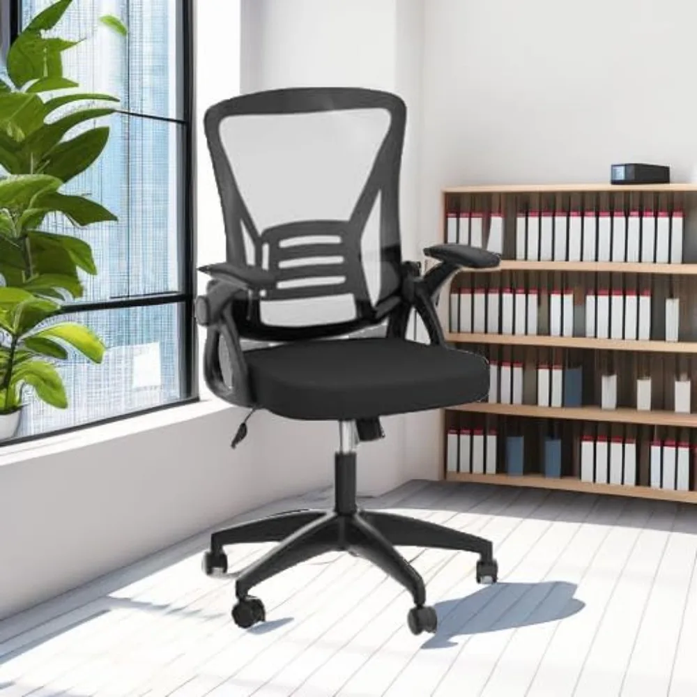 

Ergonomic Office Chair, Mid Back Desk Chairs with Adjustable Height, Swivel Chair with Flip-Up Arms and Lumbar Support