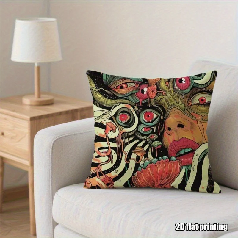 Trippy Weird Eye Print Throw Pillow Cover Abstract Surreal Art Cushion Case for Gothic Home Decor Living Room Sofa Bedroom