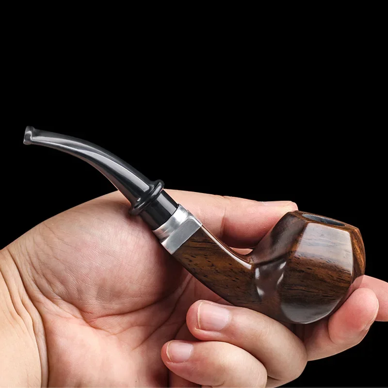 

Ebony Hand Carved Tobacco Pipe Carving Activated Carbon Filter Wood Smoking Pipes Cigar Grinder Smoke Cigarette Holder