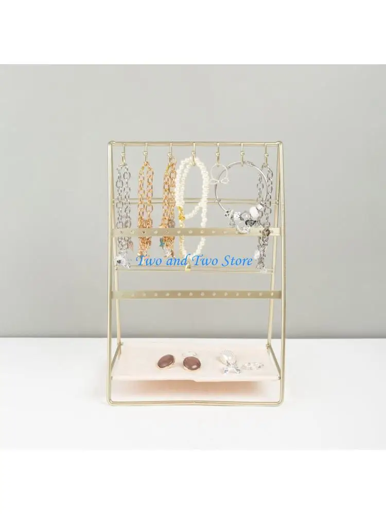 HX6F Elegant Easy Assembly 6 Layer Jewelry Holder Gold Coated Iron Desktop Organiser