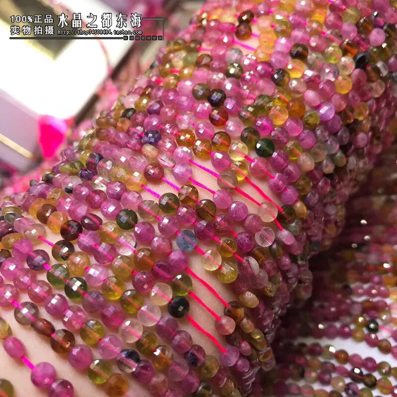 

loose beads tourmaline coin FACETED 4MM nature for making jewelry necklace 37cm FPPJ wholesale