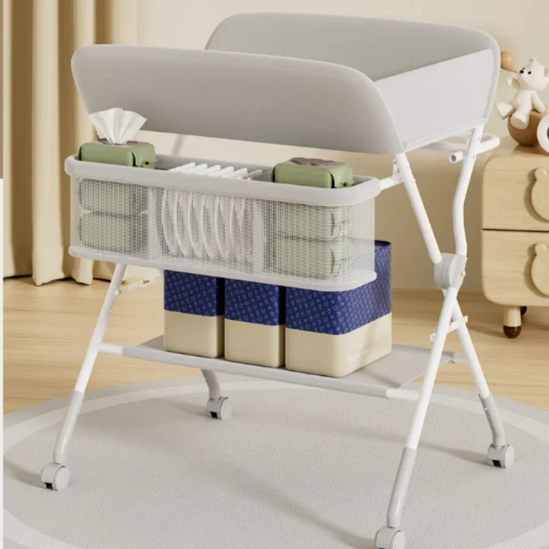 Multi-Functional Massage Diaper Table – Non-Slip Wheel Foldable Baby Care Station, Touch Changing Table, Portable Baby Bed