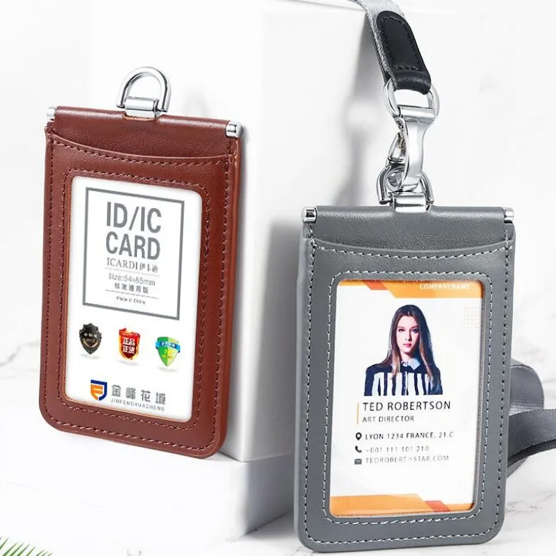 New High Quality Genuine Leather ID Card Set Sleeve Holder Badge Case Clear Bank Credit Card Clip Badge Holder Accessories