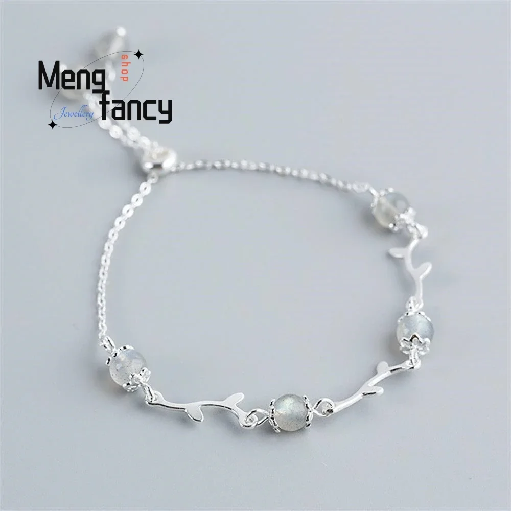 

s925 sterling silver flower branch moonstone niche bracelet girls Korean personality girlfriends jewelry