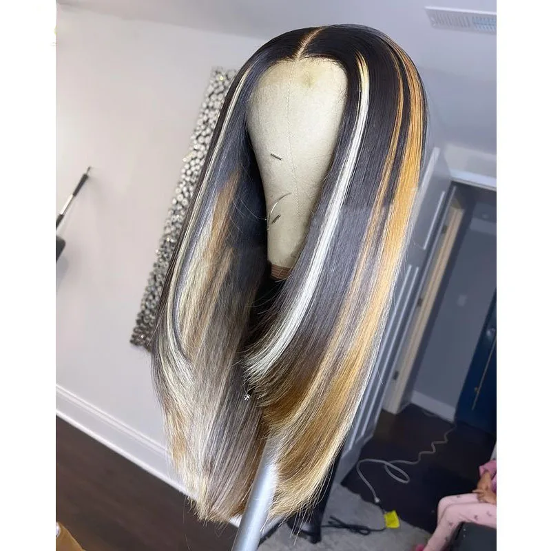 Soft 180Density 26Inch Highlight Ash Blonde Straight Long Lace Front Wig For Black Women Baby Hair Preplucked Daily Glueless