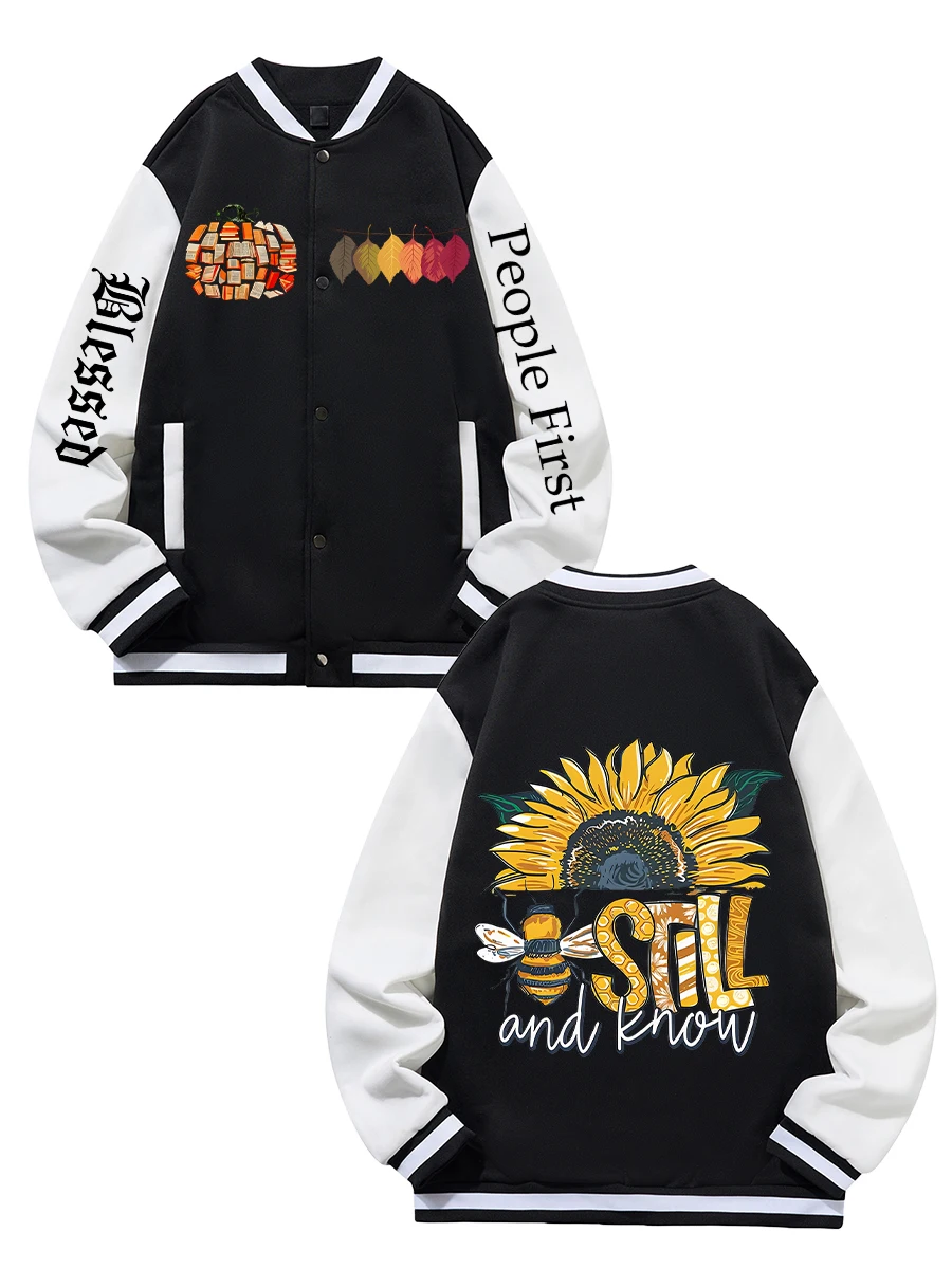 

Black Blue Green Double-sided Christmas Print XS-XXL Unisex Baseball Jacket Streetwear Coat Warm Fleece Soft Jacket