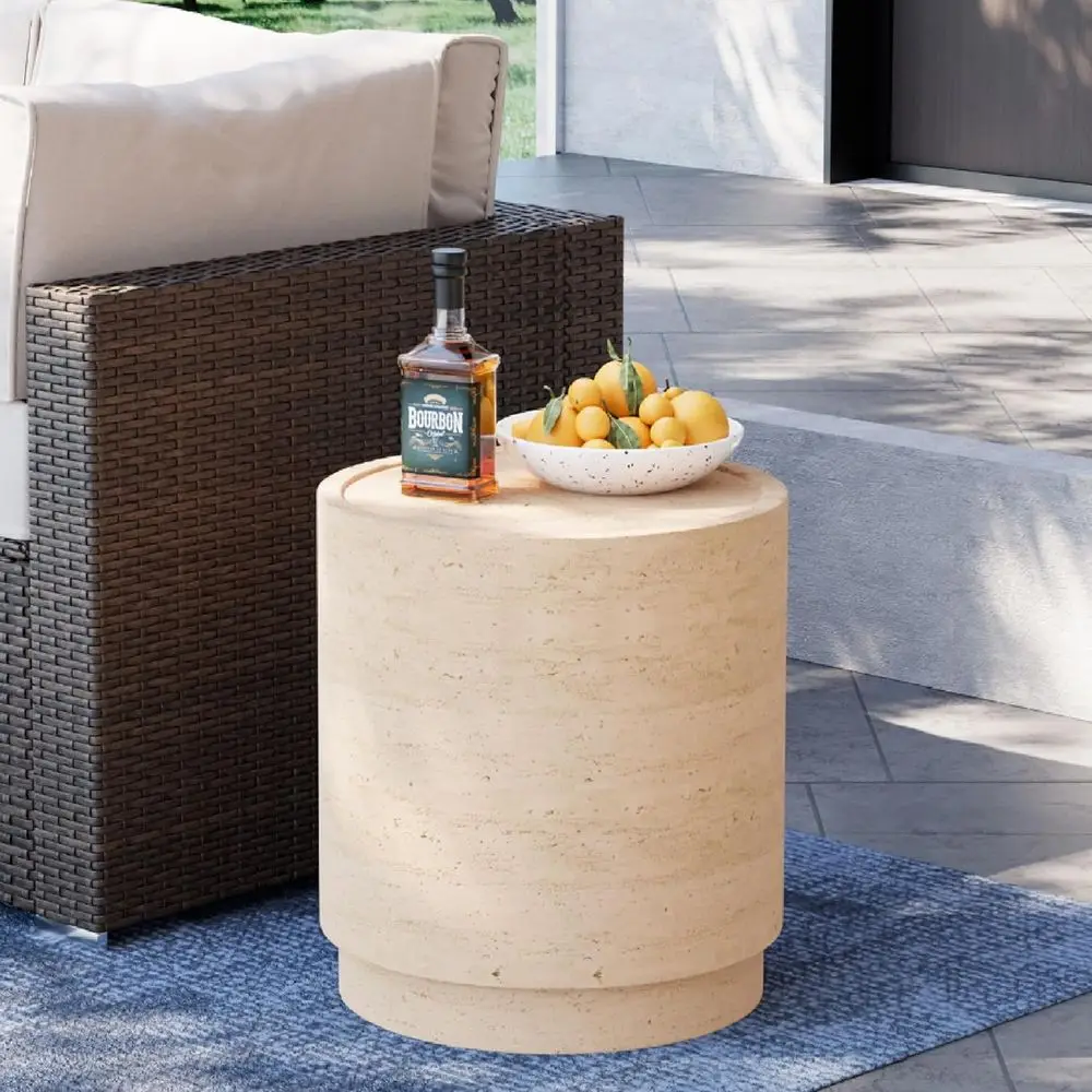14 Wide Concrete Round Side Table - Sandy Yellow Outdoor Patio Garden Furniture
