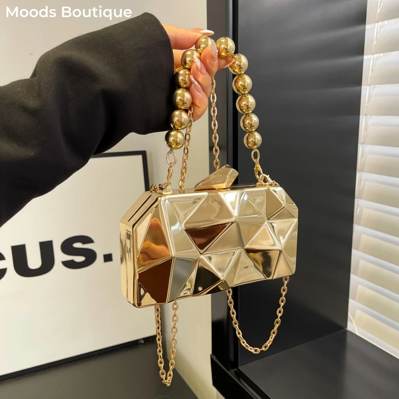 

Golden Acrylic Evening Clutch Bag For Elegant Women Geometric Dinner Party Shoulder Bag 2024 Luxury Designer Purses And Handbags
