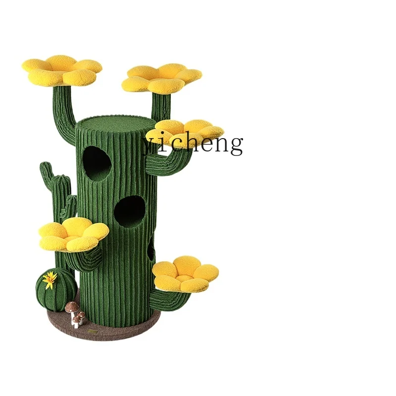 Tqh  Cactus Cat Climbing Frame Cat Tree Integrated Super Large Green Plant Cat Climber Fabric Upgrade