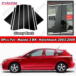Piano Black Car Door Window Center Column Middle B C Pillar Panel Post Mirror Effect Cover Trim Sticker For Mazda 3 BK Hatchback