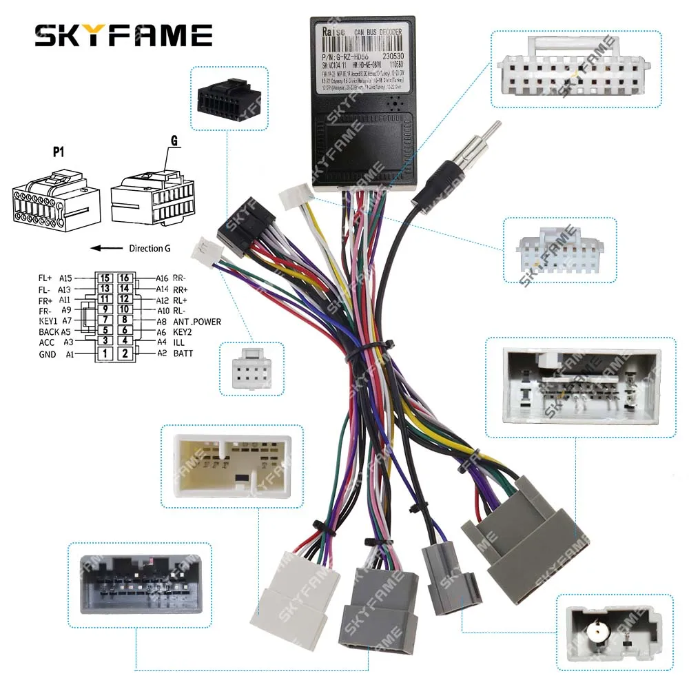 SKYFAME Car 16Pin Wiązka przewodów Adapter Canbus Box Dekoder Radio Kabel zasilający do Honda CRV CR-V Civic HD-RZ-56 G-RZ-HD56