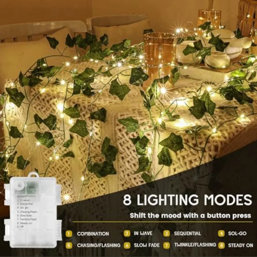 Vine with Fairy Lights, 33Feet 100 LEDs Vine Lights Battery Operated Indoor String Lights, Artifical Garland Leaf Fairy Light W