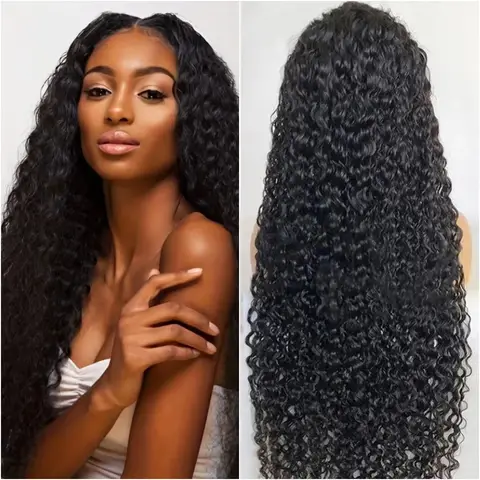 16-40 Inches Deep Curly Pre-plucked Brazilian Human Hair Wigs 5x5 Glueless Lace 200 Density Natural Black Wigs 360 Full Lace Wig