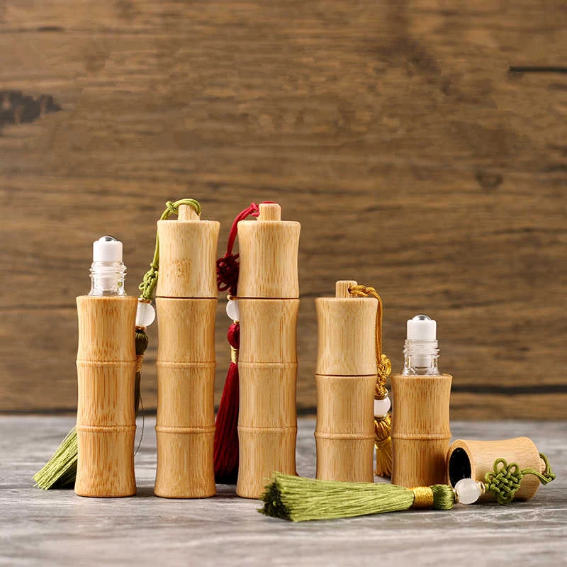 

50Pcs 5ml 10ml Natural Bamboo Roll -On Bottle Essential Oil /Perfume Bottle With tassel
