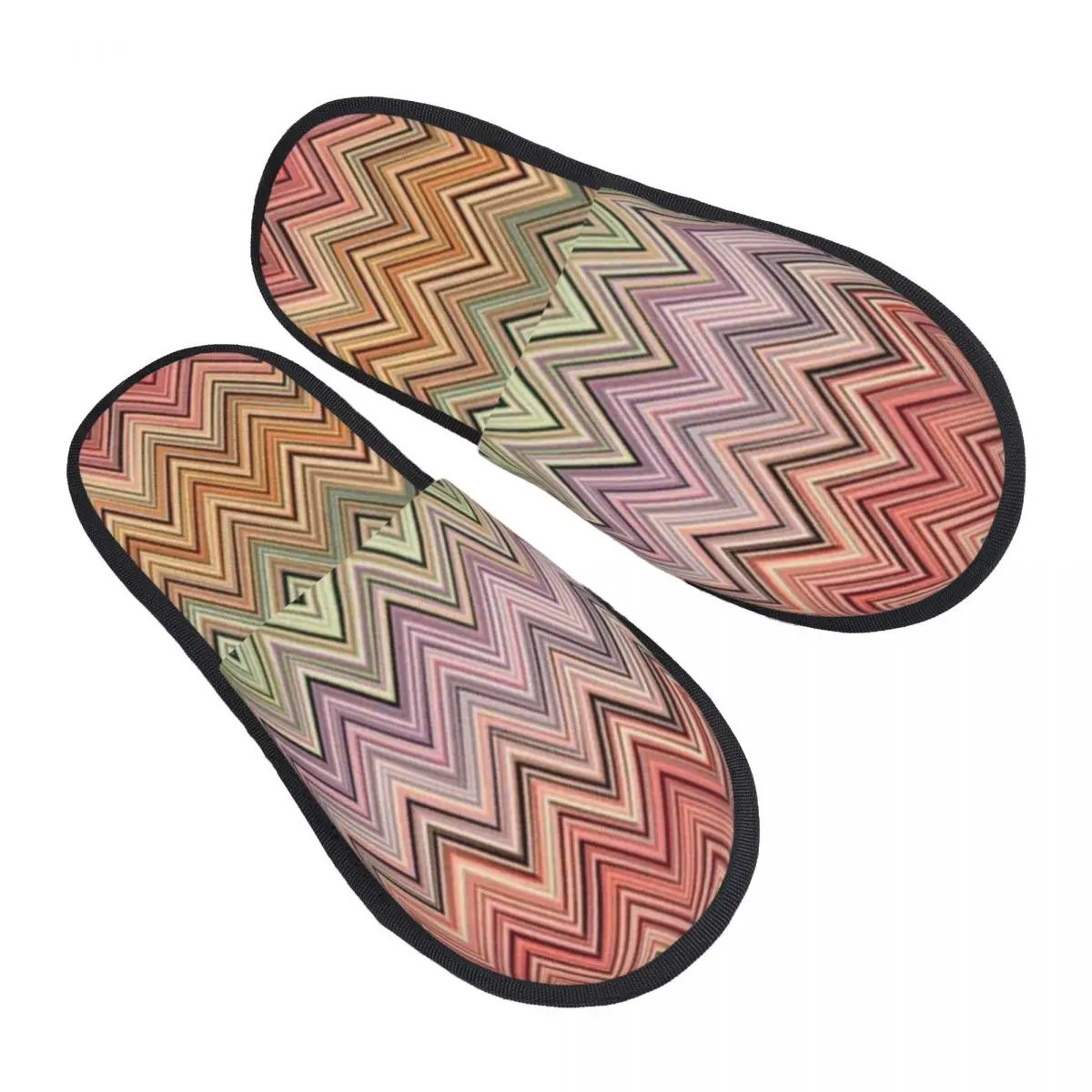 

Custom Boho Vintage Contemporary Zig Zag Soft Memory Foam House Slippers Women Multicolor Modern Cozy Warm Anti-Skid Slipper