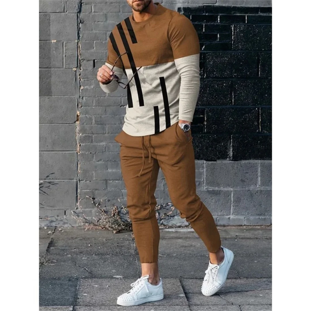 Fashion Mens Two Piece Sets Graphic Printed T-Shirts And Slim Pants Suits For Men 2023 Spring Autumn Clothing Casual Streetwear