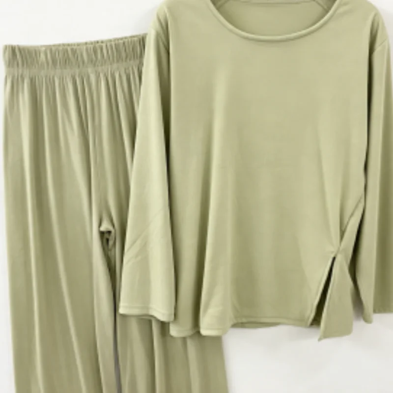 

Warm Solid Color Home Wear Split Design Anti Mite Moisturizing Head Cover Sleepwear Suit