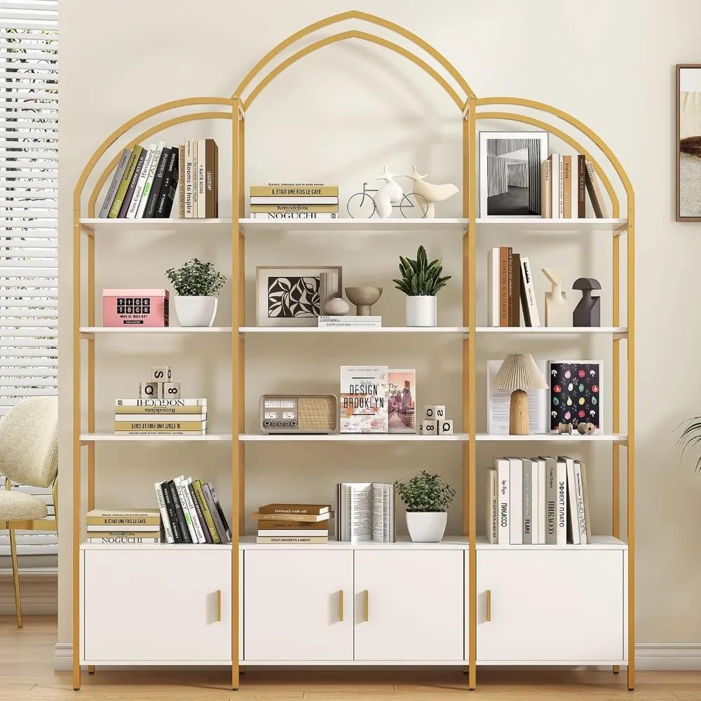 Arched Bookshelves and Bookcases: Triple Wide 5-Tier Large Open Bookshelf, Bookcase with Display Shelf for Home Office