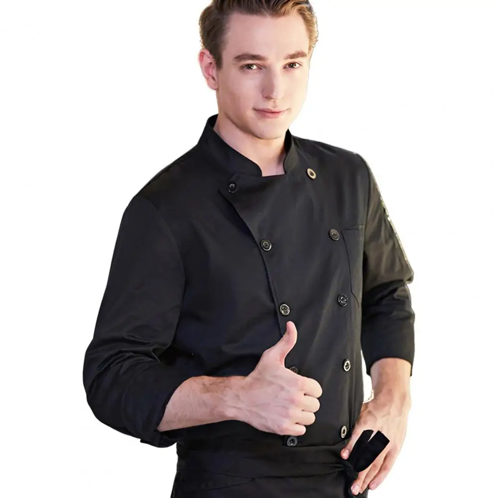 

Stand Collar Chef Attire Stain-resistant Unisex Chef Shirt with Long Sleeve Stand Collar for Kitchen Bakery for Waiters