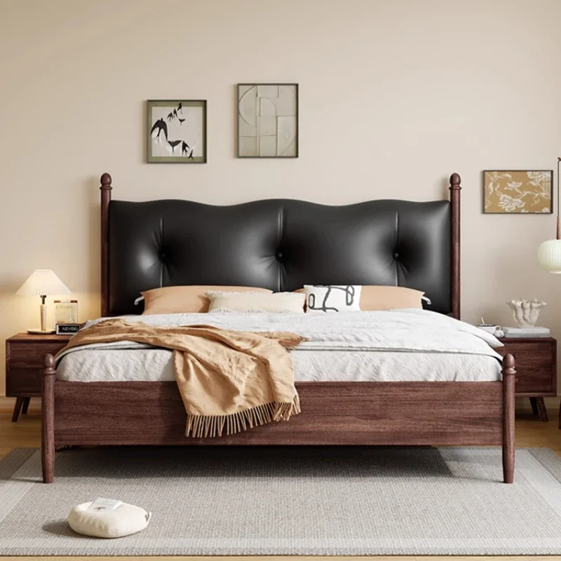 

Medieval bed French retro South American black walnut all solid wood leather 1.8 meters