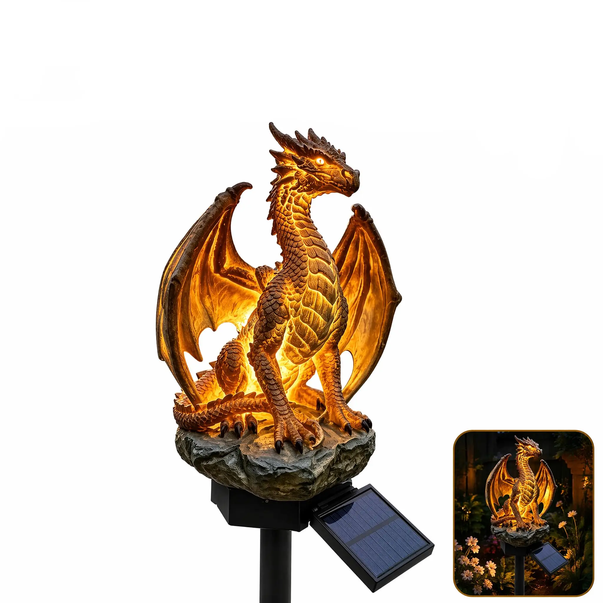 Solar Dragon Garden Light Resin Dragon Statue Lamp for Outdoor Patio Warm Glow Weather Resistant Medieval Lawn Ornament for