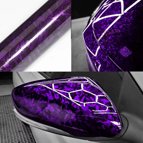 Imagen 2 del producto Pegatinas de fibra de carbono para coche, película de vinilo de cristal púrpura, envoltura de fibra de carbono forjado, cubiertas de ajuste automático para accesorios de coche