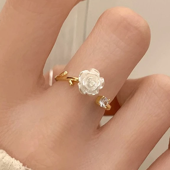 VIVILADY 925 Silver Pretty Cute Zirconia Camellia Flower Rezisable Rings for Fashion Women Fine Jewelry Minimalist Accessories