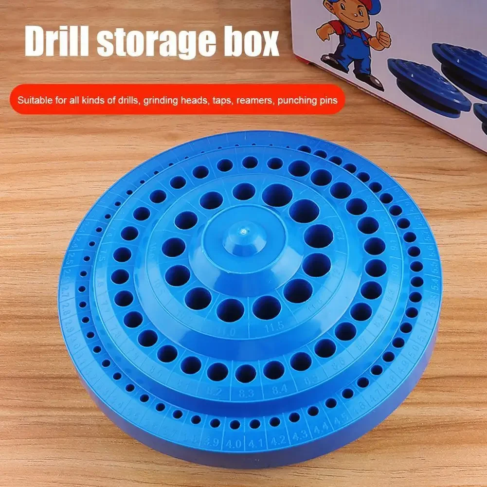 Hot 1pcs Round Shape Plastic Hard 100pcs 1-13mm Drill Bit Storage Case Stand Blue Hole Plastic Organizer Container Box