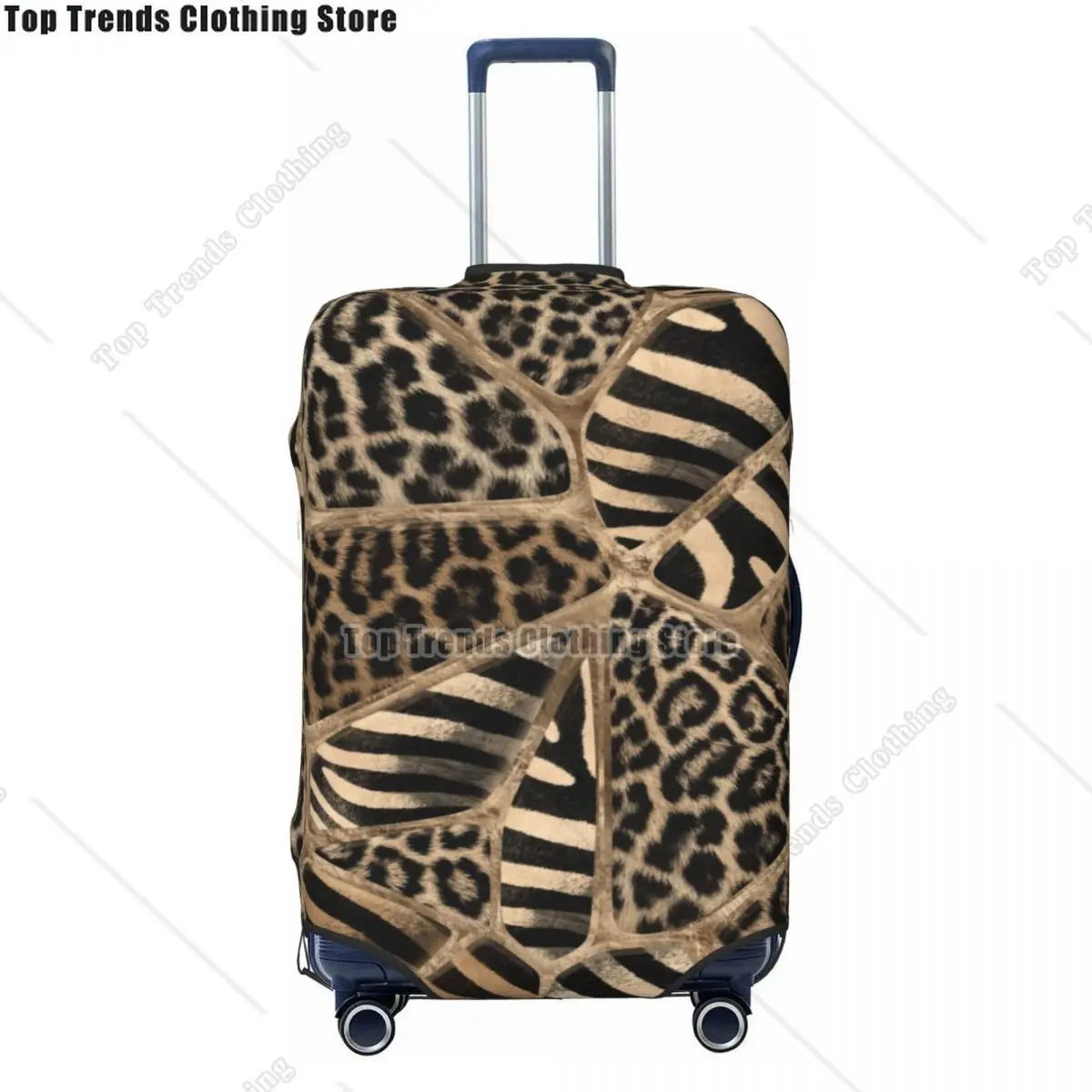 Leopard And Zebra Ethnic Tribal Geometric Ornaments Travel Luggage Cover Elastic Animal Leather Texture Suitcase Cover