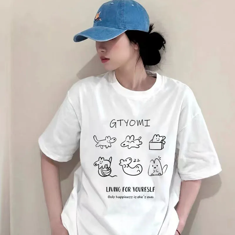 Japanese Cartoon Puppy Graphic Print Short-sleeved T-shirts for Women Unisex Oversized Shirts Harajuku Women's Summer Clothes