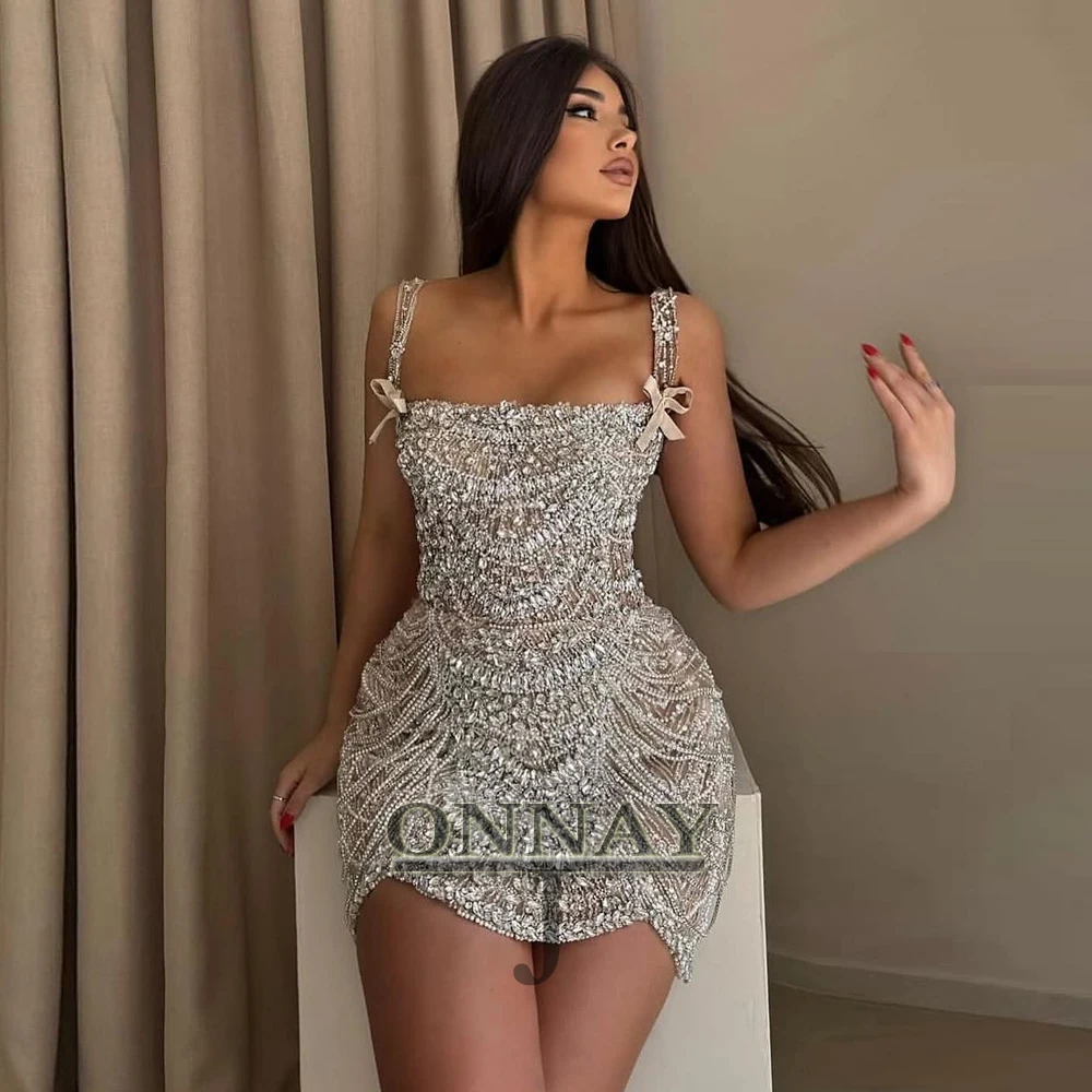 Customized Luxury Sequin Beadings Homecoming Dresses Saudi Arabric Bespoke Cocktail Prom Party Gown Bow Vestidos De Noche image 3