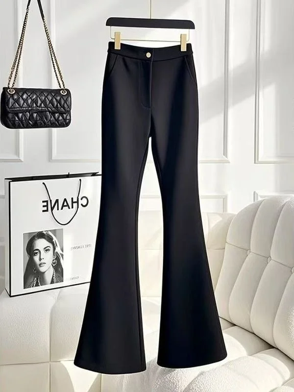 

Black Casual Style Women's Micro Flared Pants Spring Autumn 2025 New Small Size Slimming Lightweight Suits Trousers