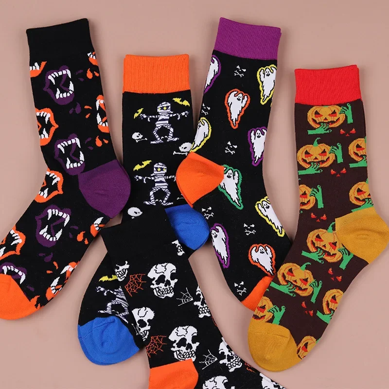 Cotton mid-tube couple socks Halloween socks pumpkin skull men\'s and women\'s socks