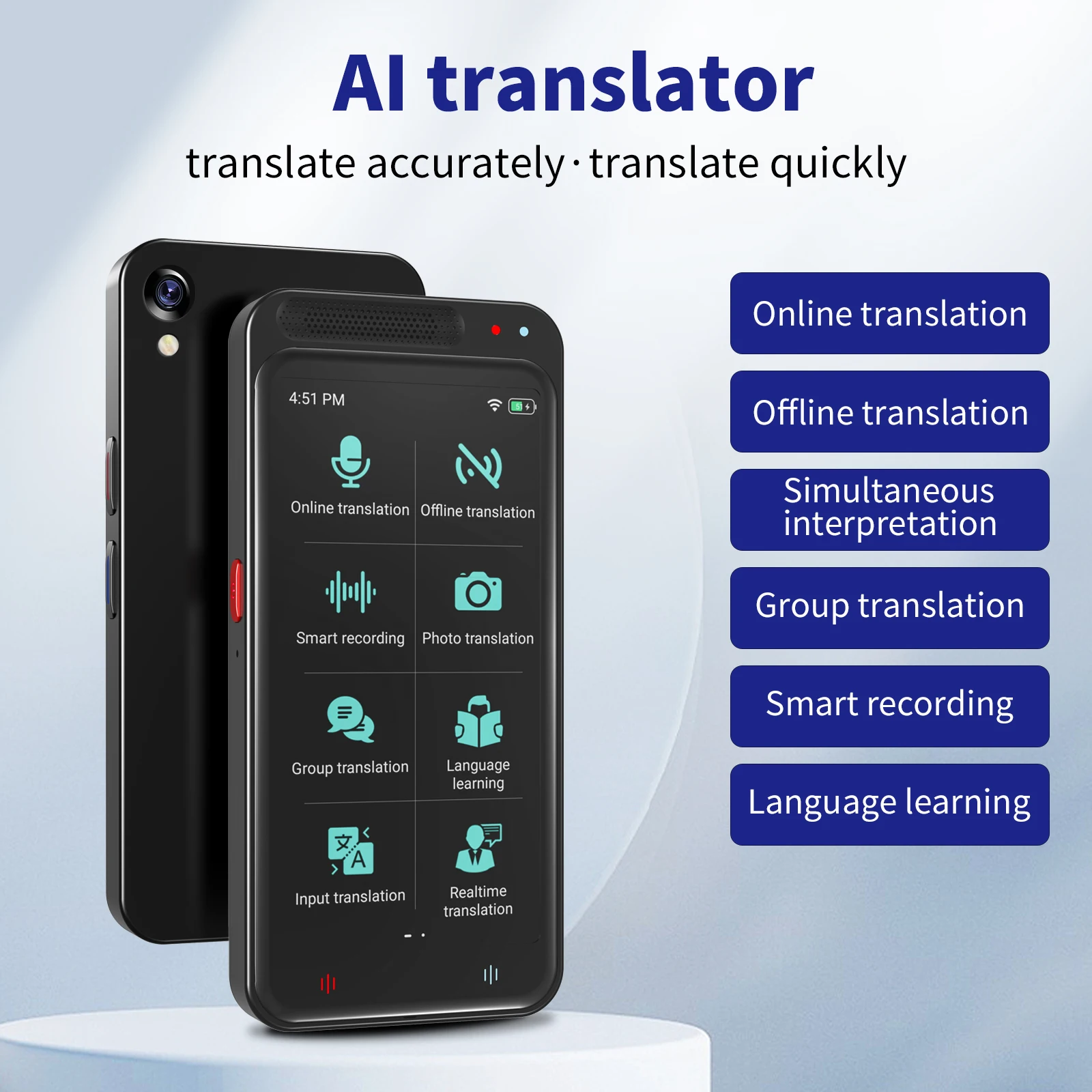 Z6 Language Translator Device supports Two-way Real-time Translation in 138 Languages 4.1-inch HD Touchscreen Translation
