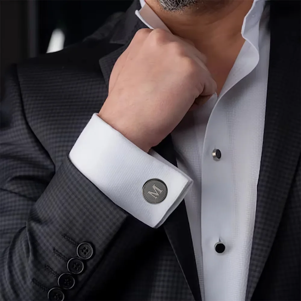 Cazador Customized Initial Letter Cufflinks for Men Stainless Steel Personal Jewelry Cufflinks for Suit Wedding Souvenirs Gift