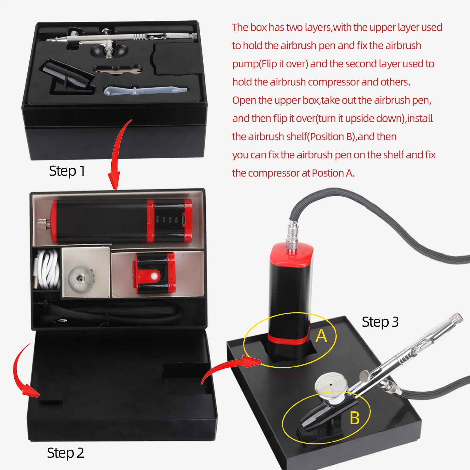Cordless Airbrush Kit Replaceable  Portable Mini Air Brush Compressor for Barber, Nail, Cake, Miniature, Model, Leather A