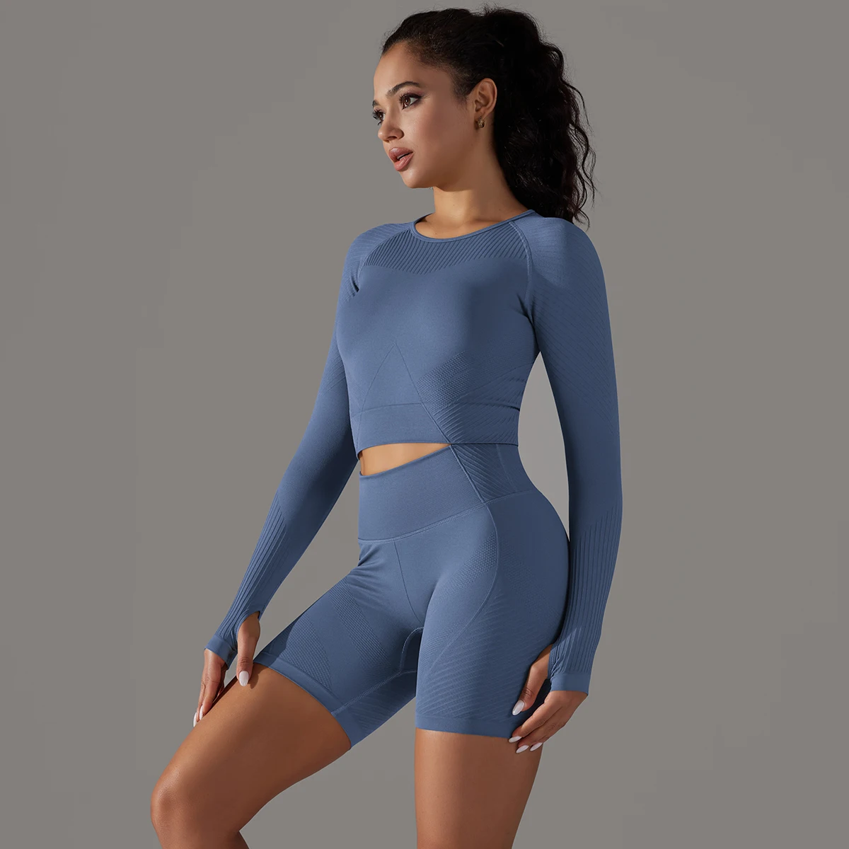 Seamless Yoga Set Shorts Long Sleeve Crop Top Shirt High Waist Gym Fitness Shorts Tracksuit Workout Clothes Athletic Sportswear