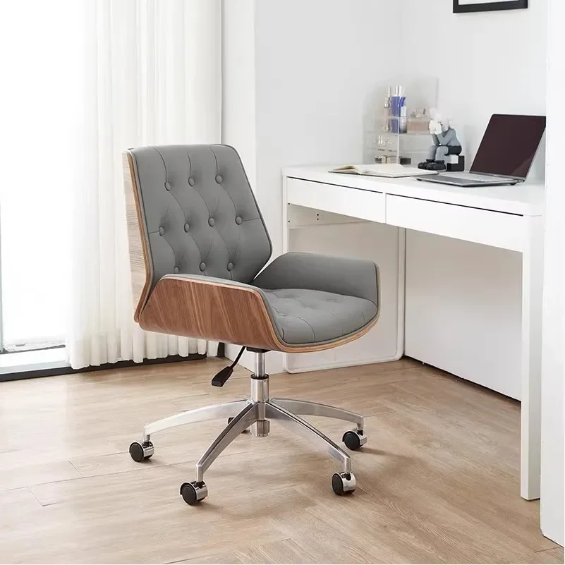 Nordic Fashionable Mid Back Office Chair, Tufted PU Leather, Upholstered Swivel, Computer Task Desk, Height Adjustable