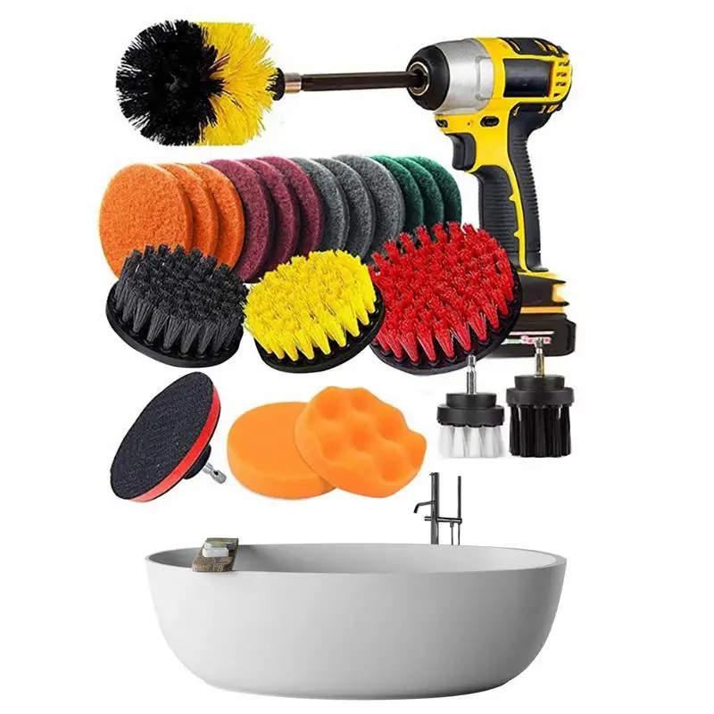 

22pcs Drill Brush Attachments Set Cleaning Brush For Drill Shower Tile And Grout All Purpose Power Scrubber Cleaning Kit