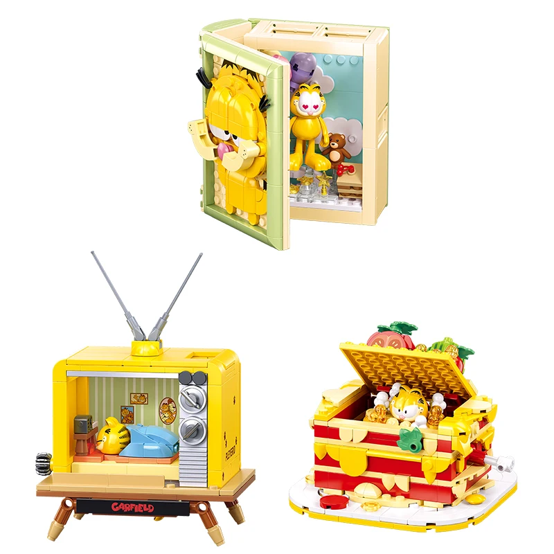 Garfield Series Building Blocks Creative Classic Cartoon TV Treasure Box Bookend Model Bricks Desktop Decoration Kids Toys Gifts